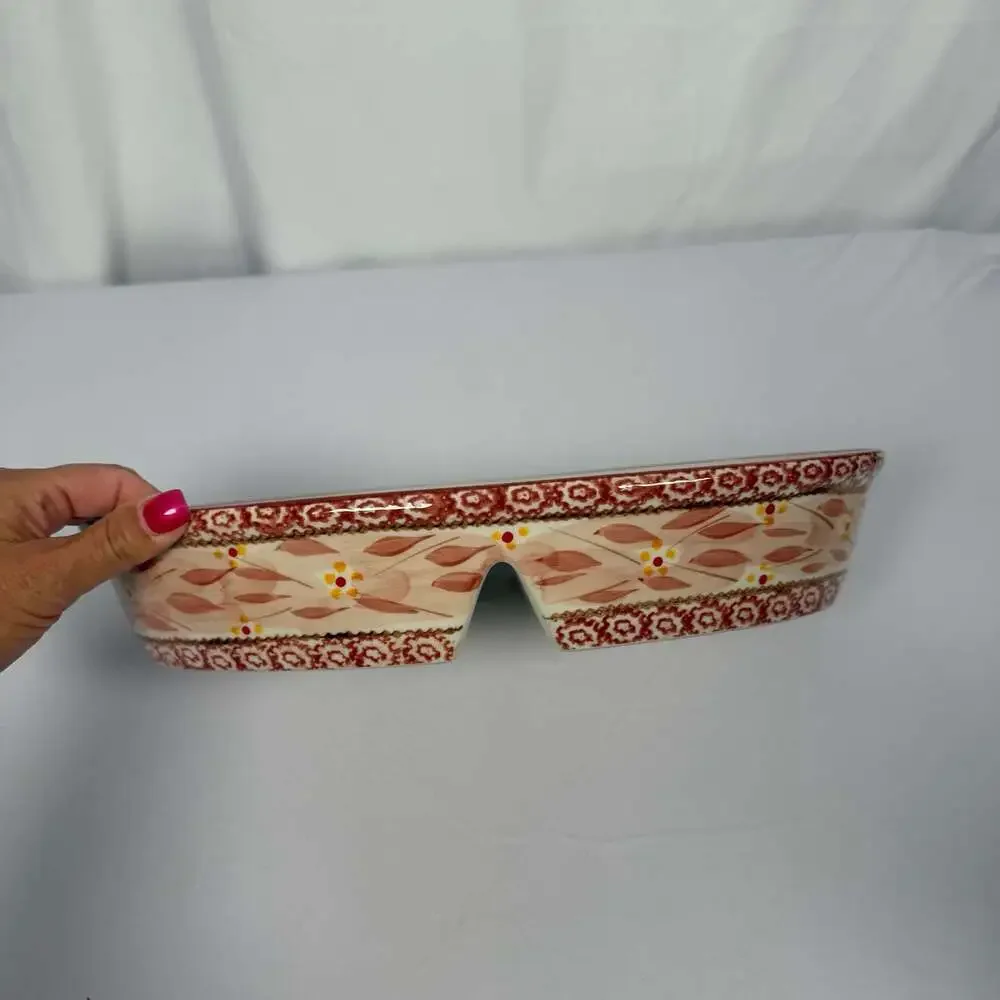 Temp-tations Old World Cranberry Red Divided Oval Baker 14
